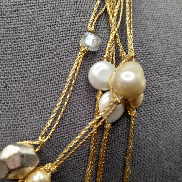 Coldwater Creek Faux Pearl Gold Chain Necklace, Five Double Strands, 19 Inches - Picture 6 of 12